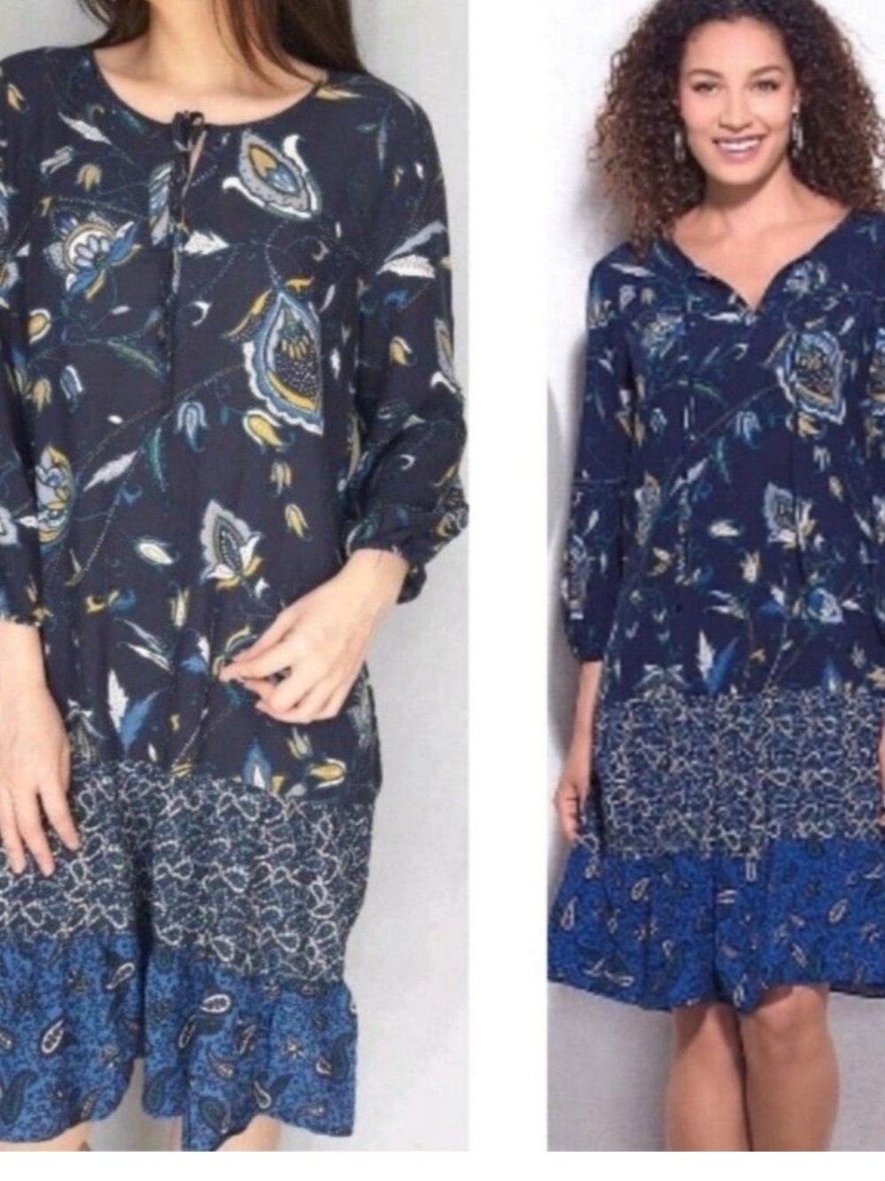 Westport 1962 Blue Paisley Swing Dress with 3/4 sleeves  size Large